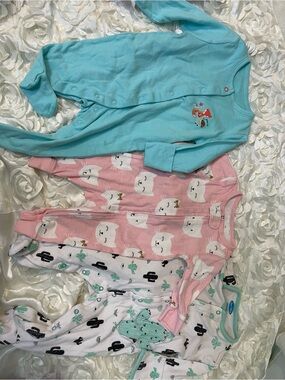 Baby 3-Pack Footed Pajamas - Aqua, Pink & White Cat/Cactus Prints Cleaning